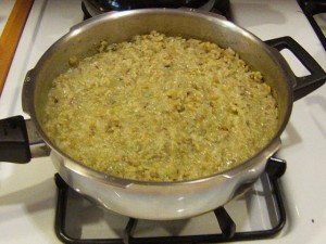Cooked rice with water added